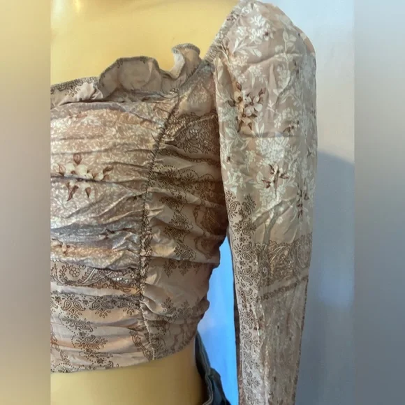 Windsor Lace-Up Paisley Blouse in Cream and Brown - Picture 4 of 6